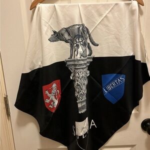 Siena Libertas Silk Black and White Scarf with Roman Design